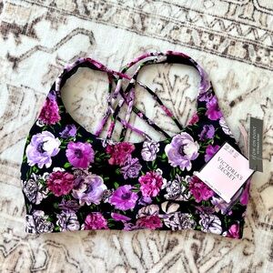 Victoria's Secret Purple and Black Sports Bra with Floral Design